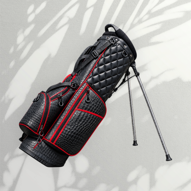 Black Croc Embossed Golf Stand Bag with Red Piping