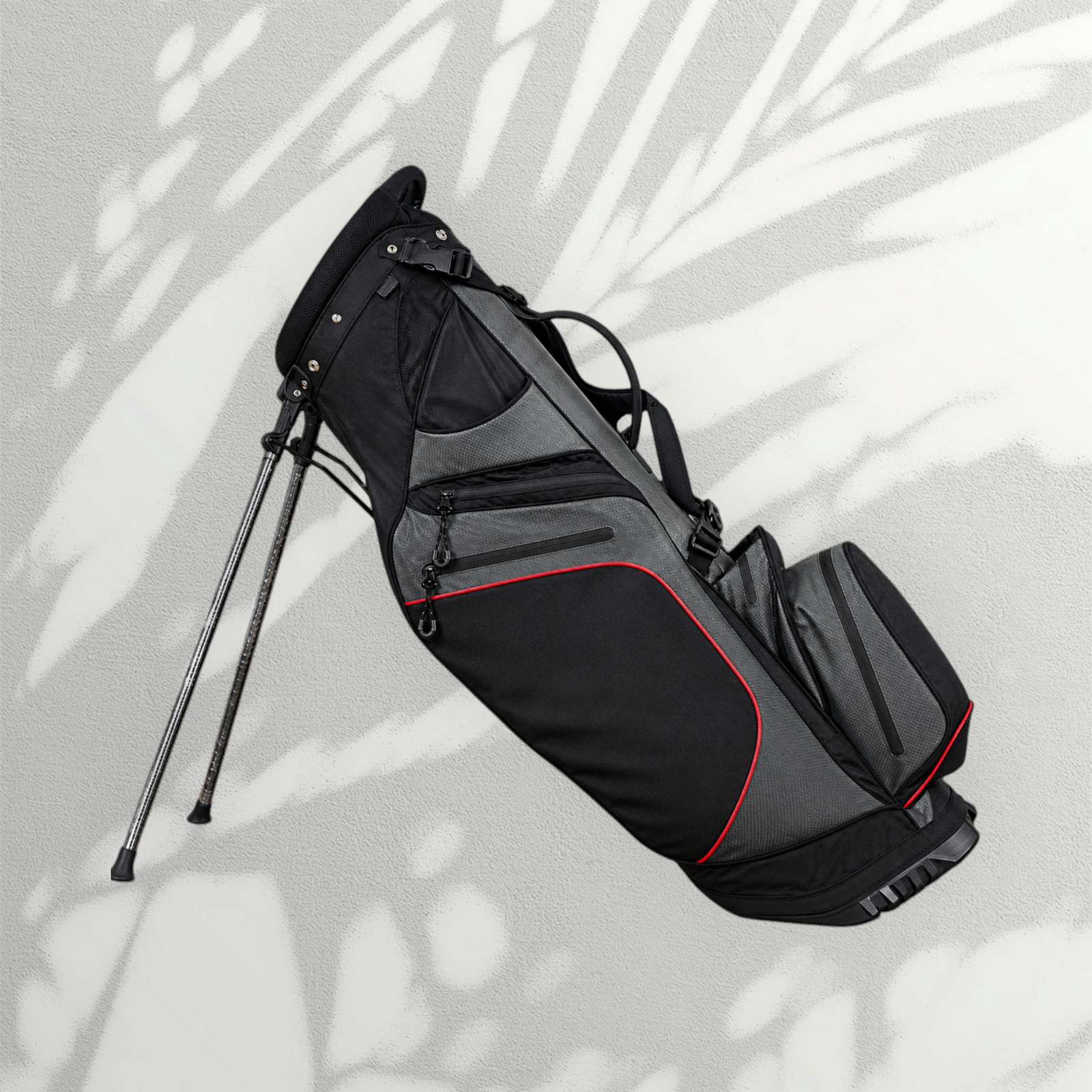 Black and Grey Golf Stand Bag with Red Accents