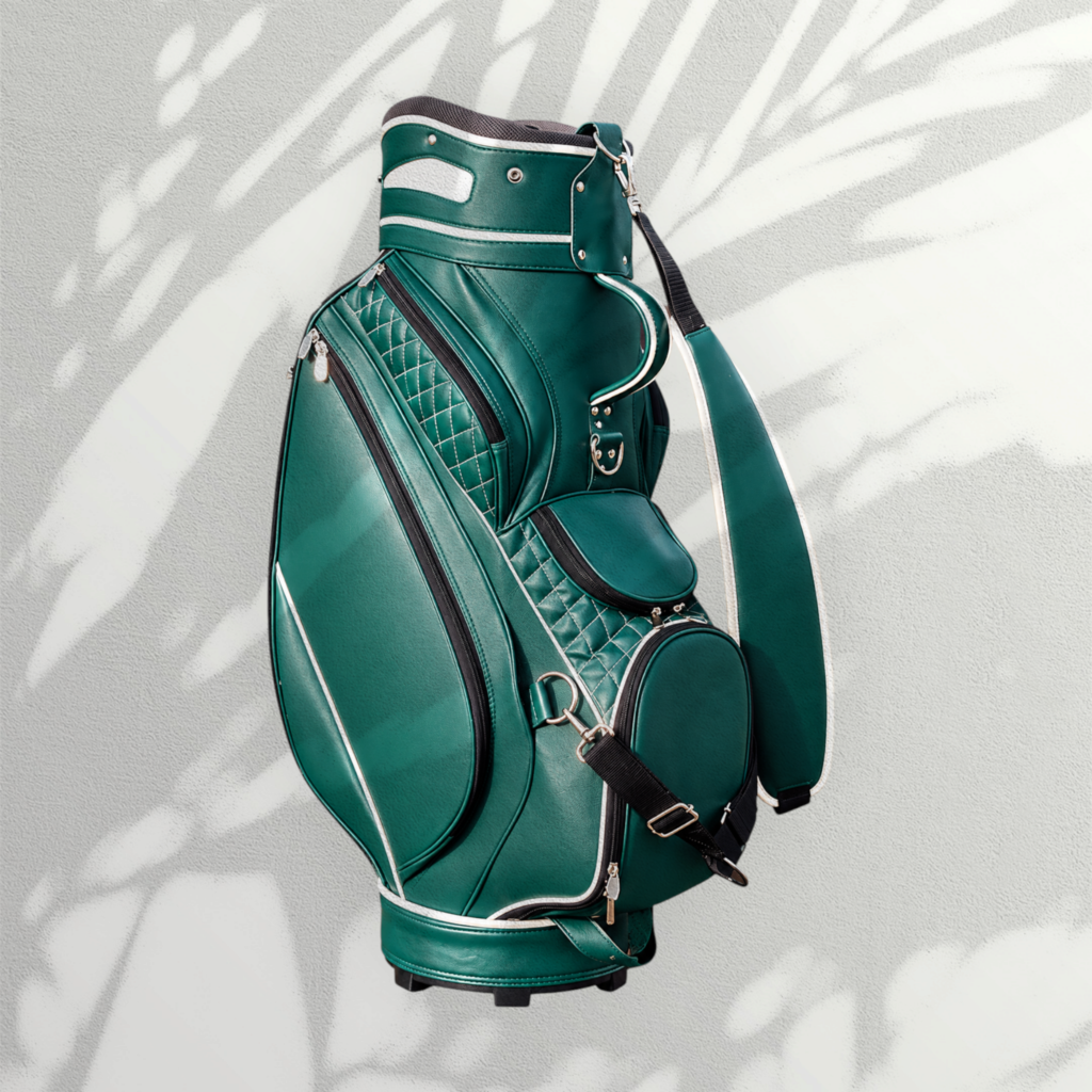 Green and White Piping Golf Staff Bag with Quilted Panels