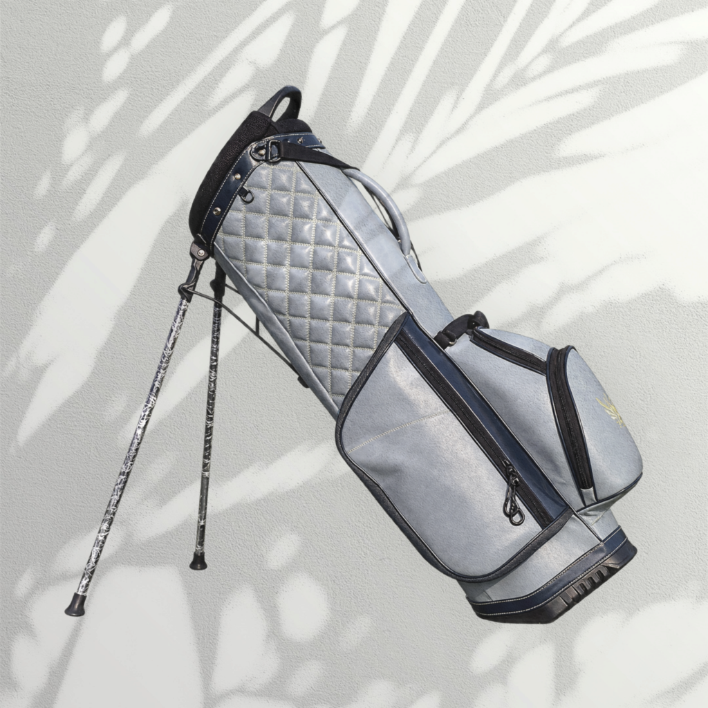 Grey Blue Quilted Golf Stand Bag with Navy Trim