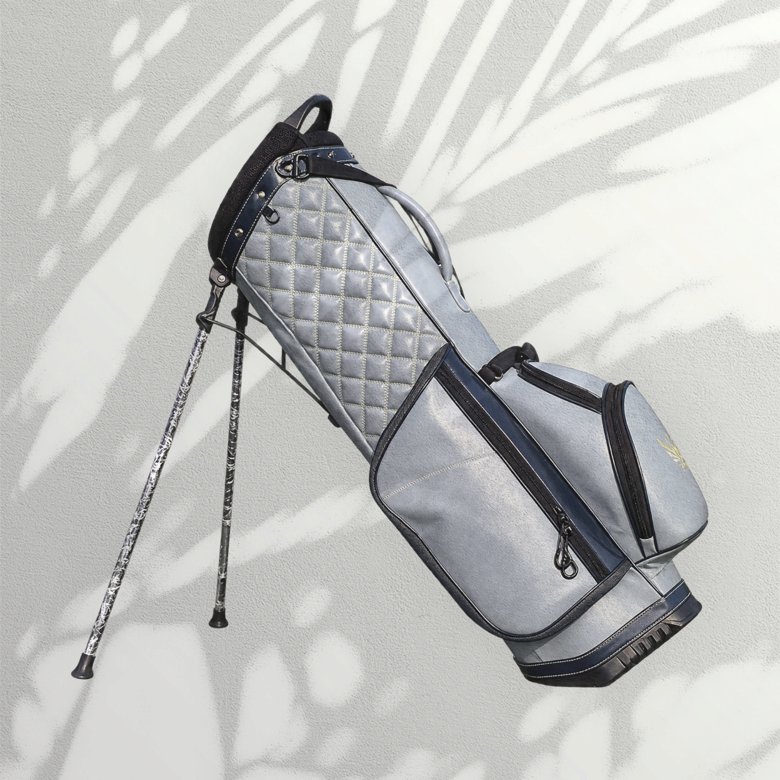 Grey Blue Quilted Golf Stand Bag with Navy Trim
