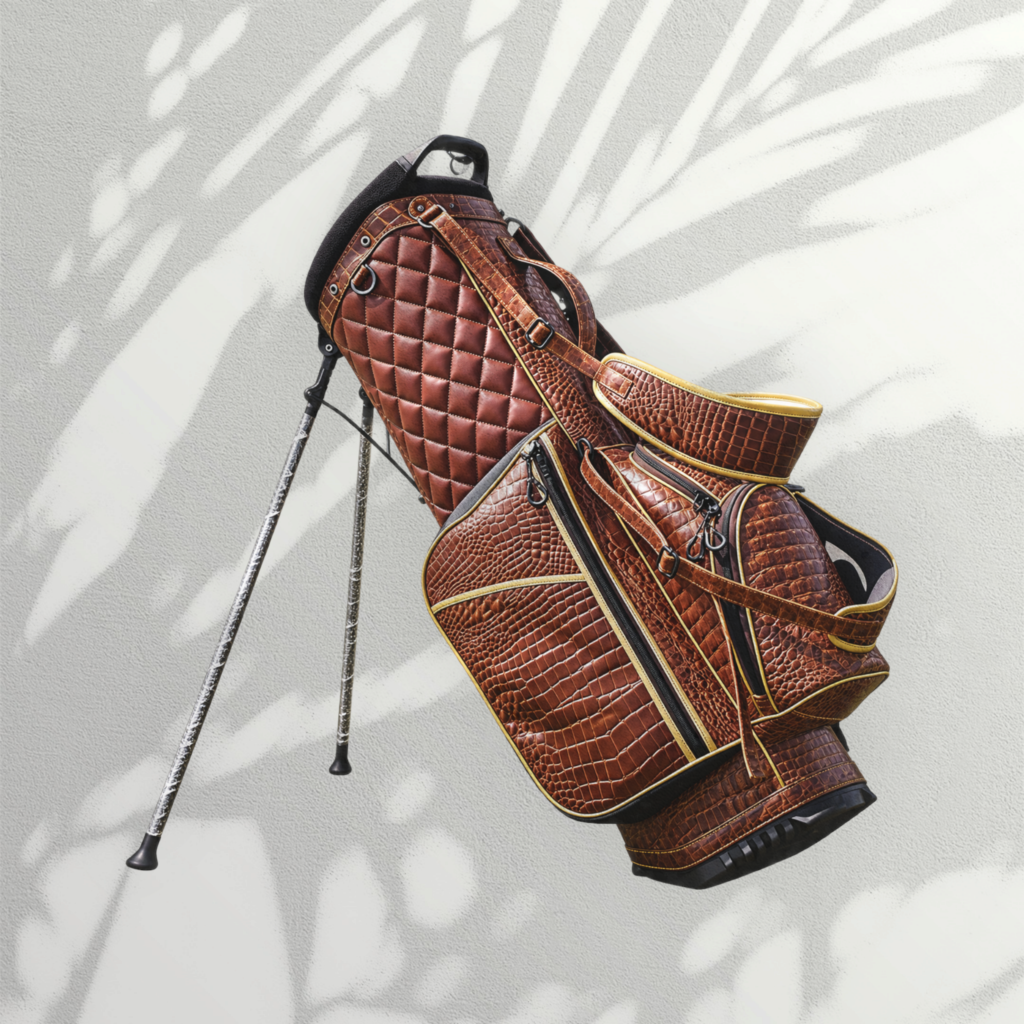 Chestnut Brown Croc Embossed Golf Stand Bag with Gold Piping